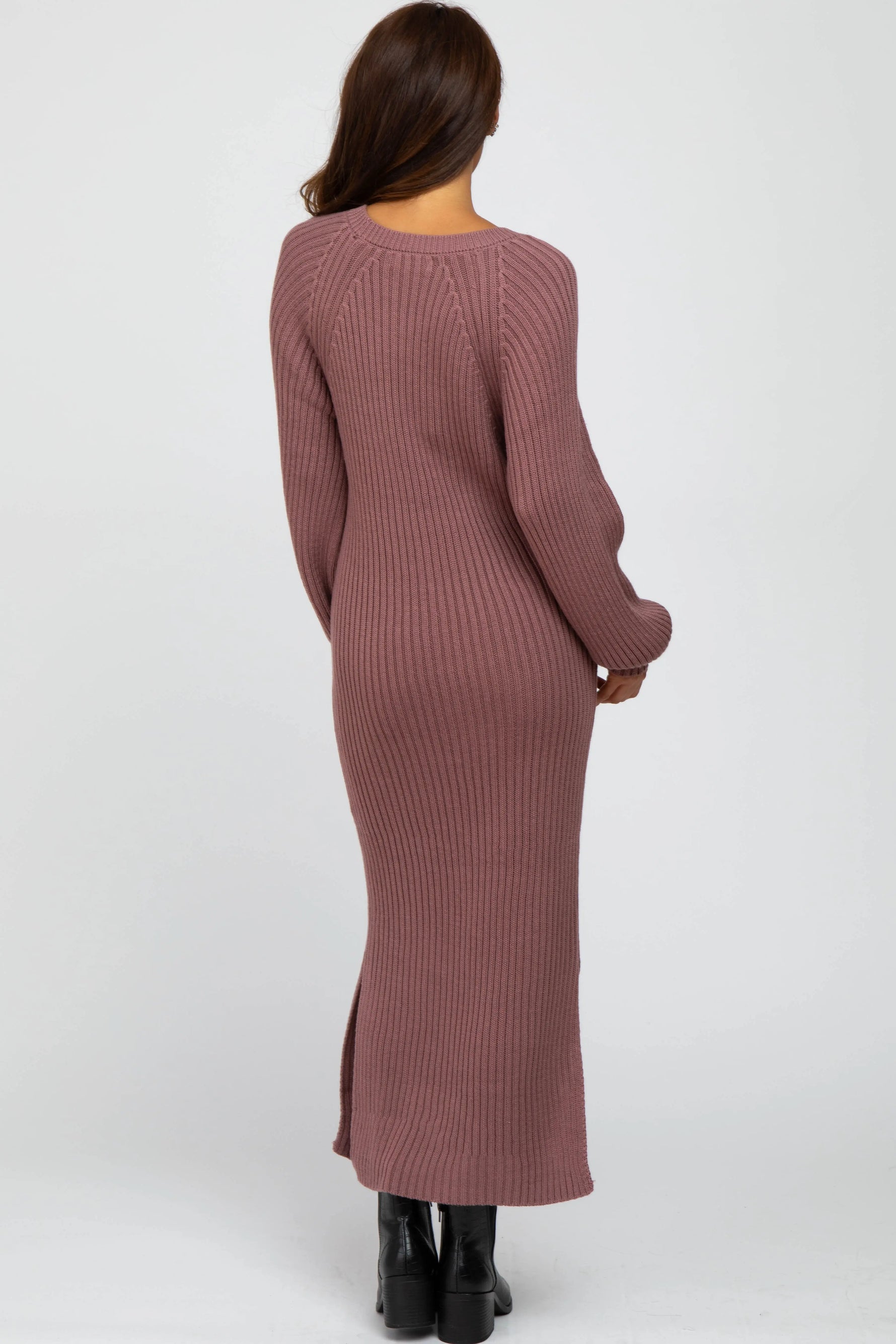 PinkBlush Elegant Mauve Maxi Sweater Dress with Side Slit for Casual Outings - Apparel & Accessories > Clothing > Dresses
