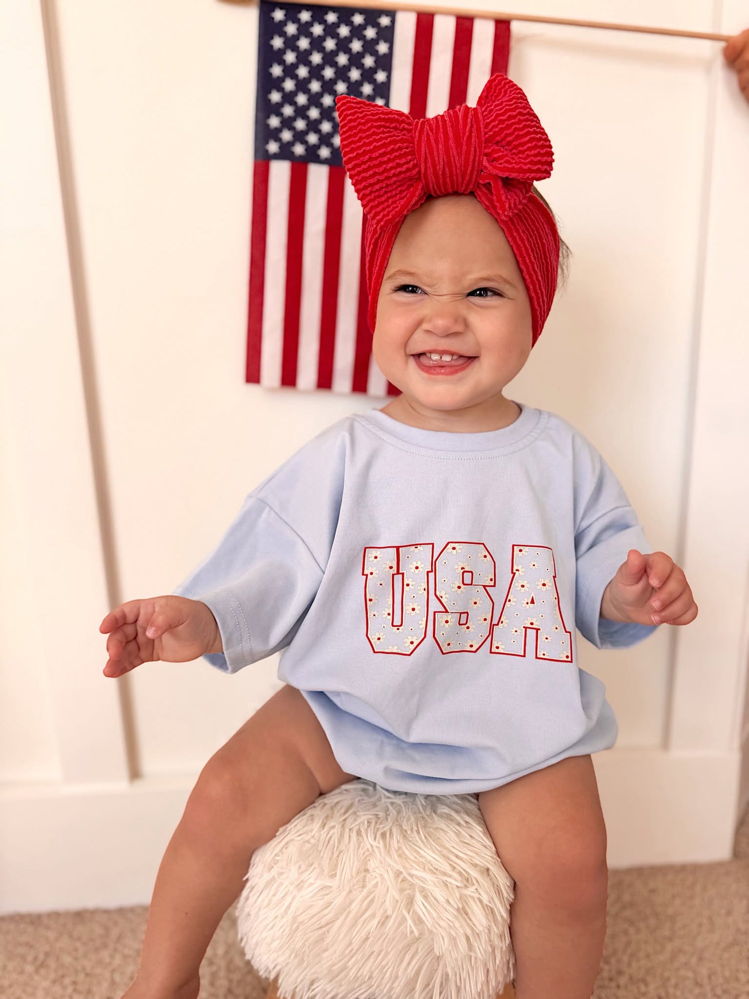 USA Daisy Oversized T-Shirt Romper - Sleeve, Baby & Toddler Clothing, Headgear, Child, Smile | Everetts Place