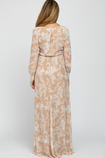 Taupe Floral Chiffon Maternity Maxi Dress by PinkBlush