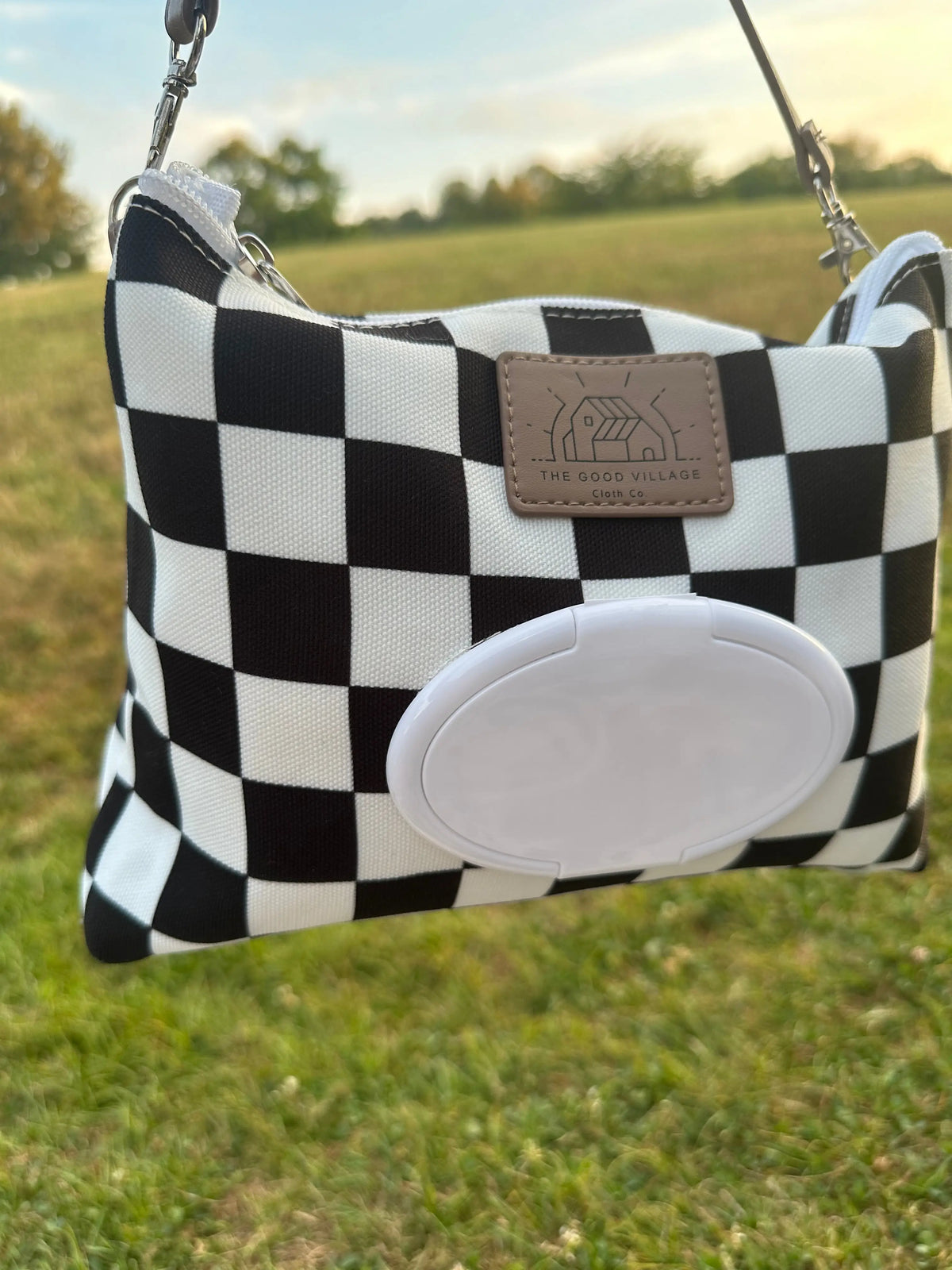 Wipes Clutch Black Check Diaper Wet Bag With Adjustable Lanyard The Good Village Cloth Co. 