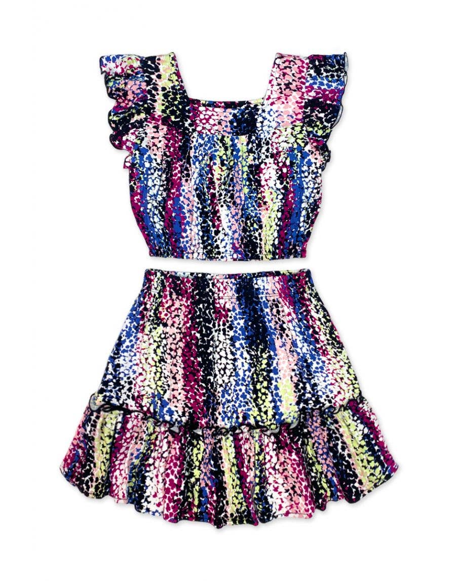 Cutie Patootie Clothing - TKSS-3165T-Q49 Toddler's 2 pc Skirt Set w/ Ruffle Sleeve Top - Multi Dot Colors / 6 by Cutie Patootie Clothing at Everetts Place