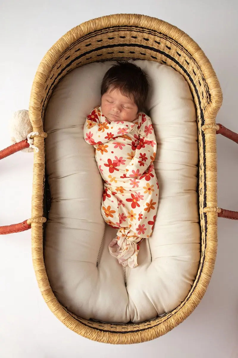 Three Little Tots 70s Groovy Flower Knotted Newborn Gown - 