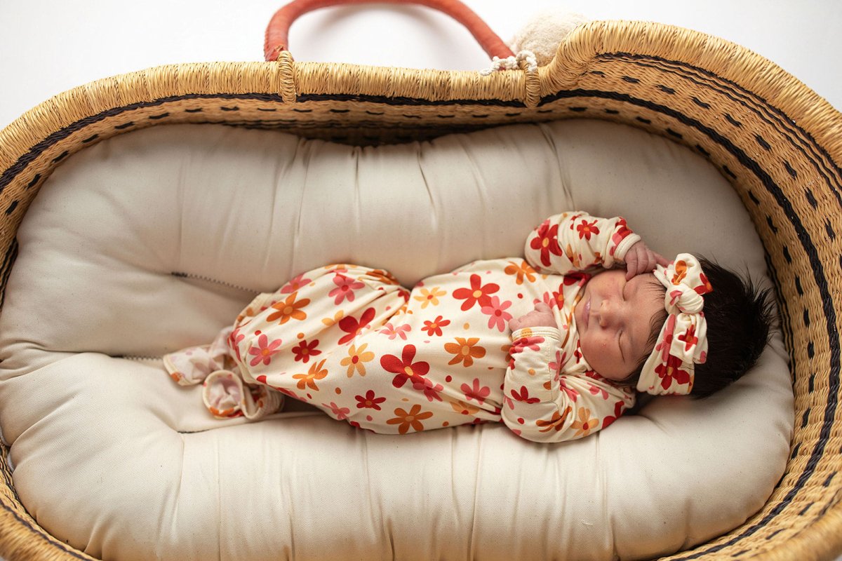 Three Little Tots 70s Groovy Flower Knotted Newborn Gown - 