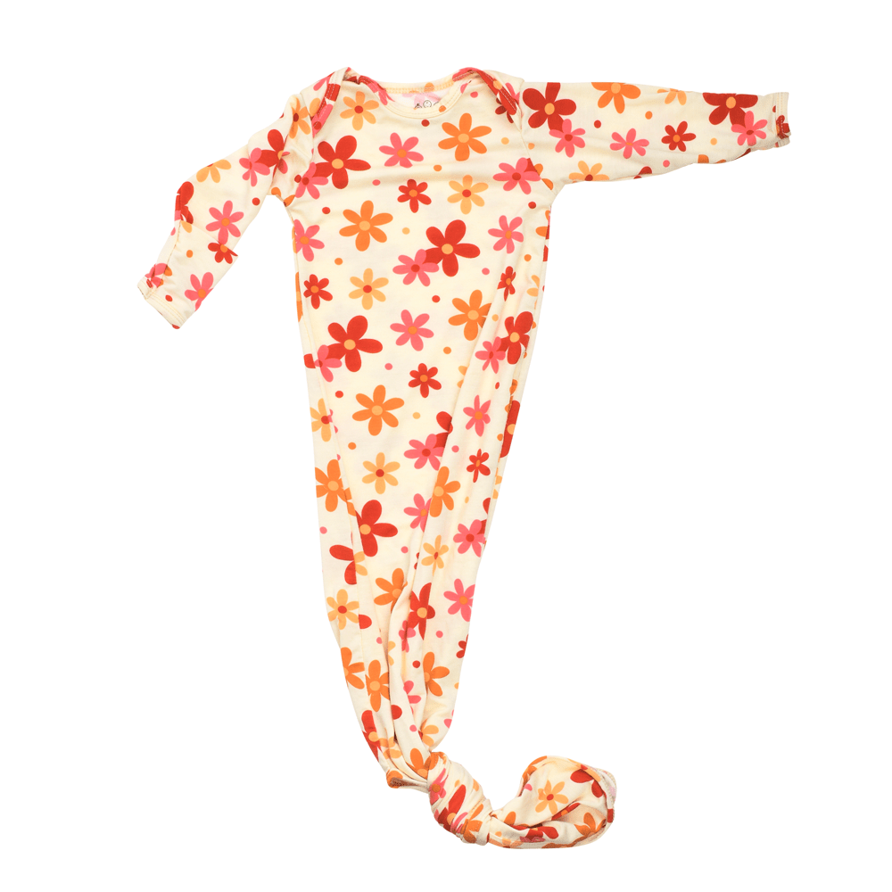 Three Little Tots 70s Groovy Flower Knotted Newborn Gown - 