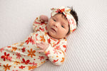 Three Little Tots 70s Groovy Flower Knotted Newborn Gown - 