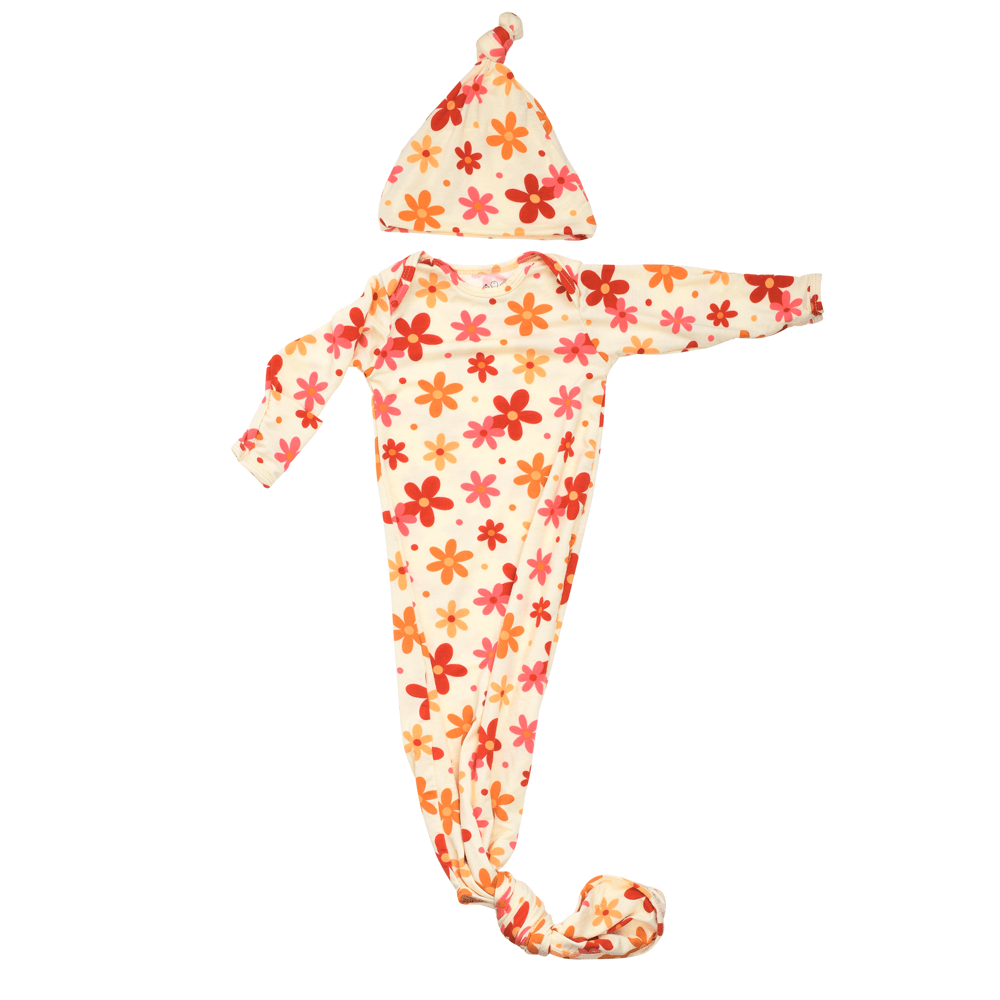 Three Little Tots 70s Groovy Flower Knotted Newborn Gown - 