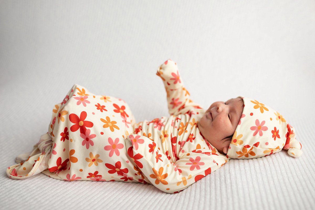 Three Little Tots 70s Groovy Flower Knotted Newborn Gown - 