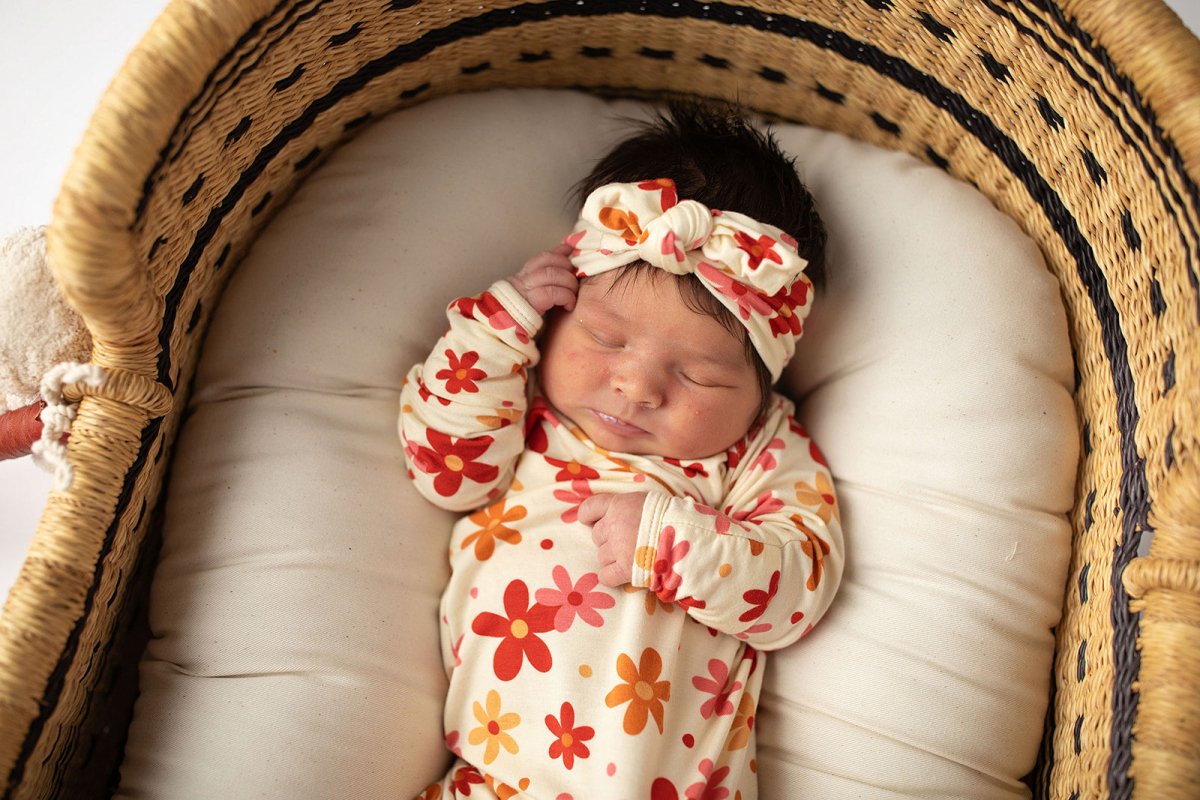 Three Little Tots 70s Groovy Flower Knotted Newborn Gown - 