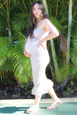 Mocha Gingham Print Smocked Fitted Self-Tie Maternity Midi Dress by PinkBlush (view 6 of 25)