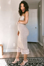 Mocha Gingham Print Smocked Fitted Self-Tie Maternity Midi Dress by PinkBlush (view 15 of 25)