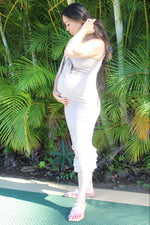Mocha Gingham Print Smocked Fitted Self-Tie Maternity Midi Dress by PinkBlush (view 24 of 25)