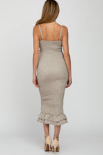 Mocha Gingham Print Smocked Fitted Self-Tie Maternity Midi Dress by PinkBlush (view 4 of 25)