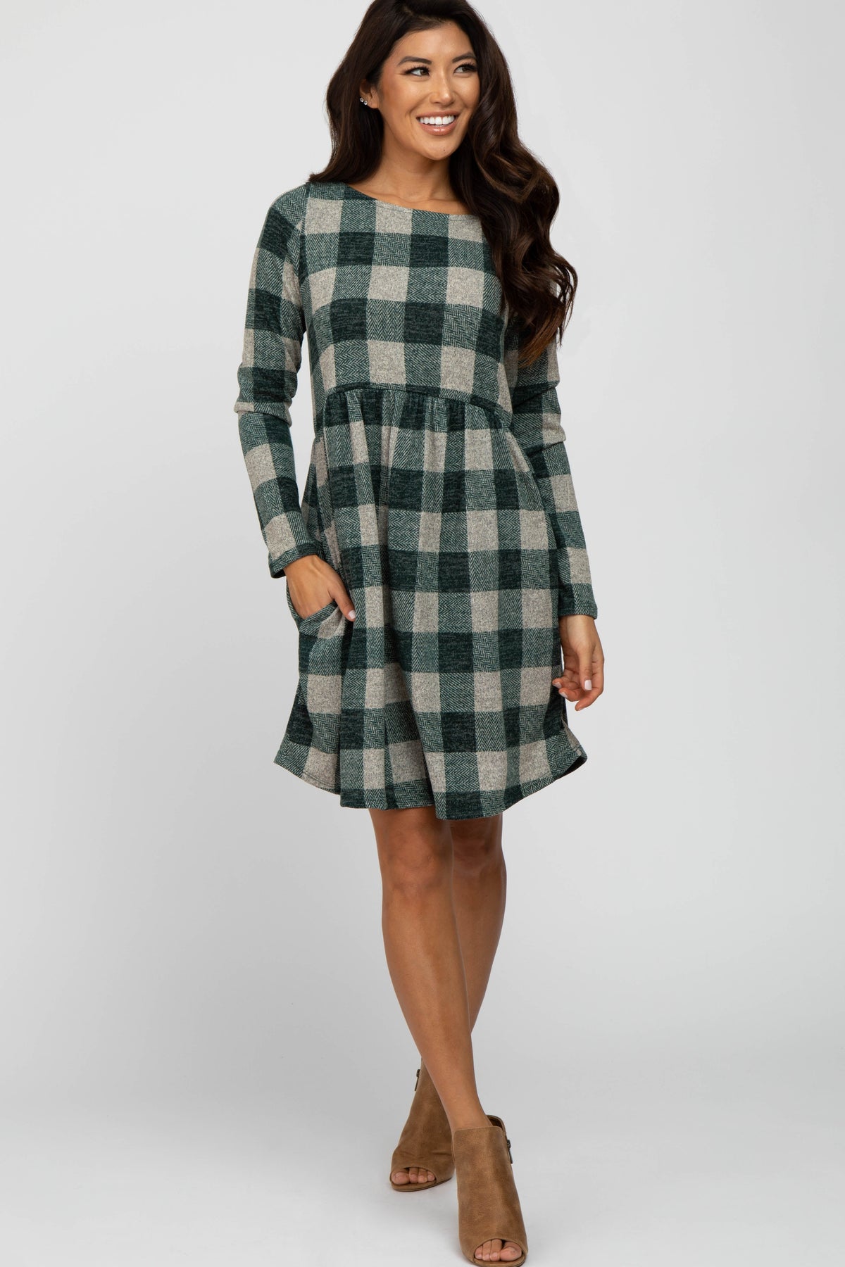 Forest Green Plaid Knit Maternity Dress by PinkBlush