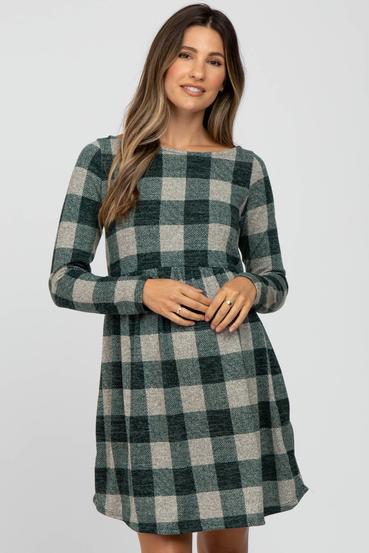 Forest Green Plaid Knit Maternity Dress by PinkBlush