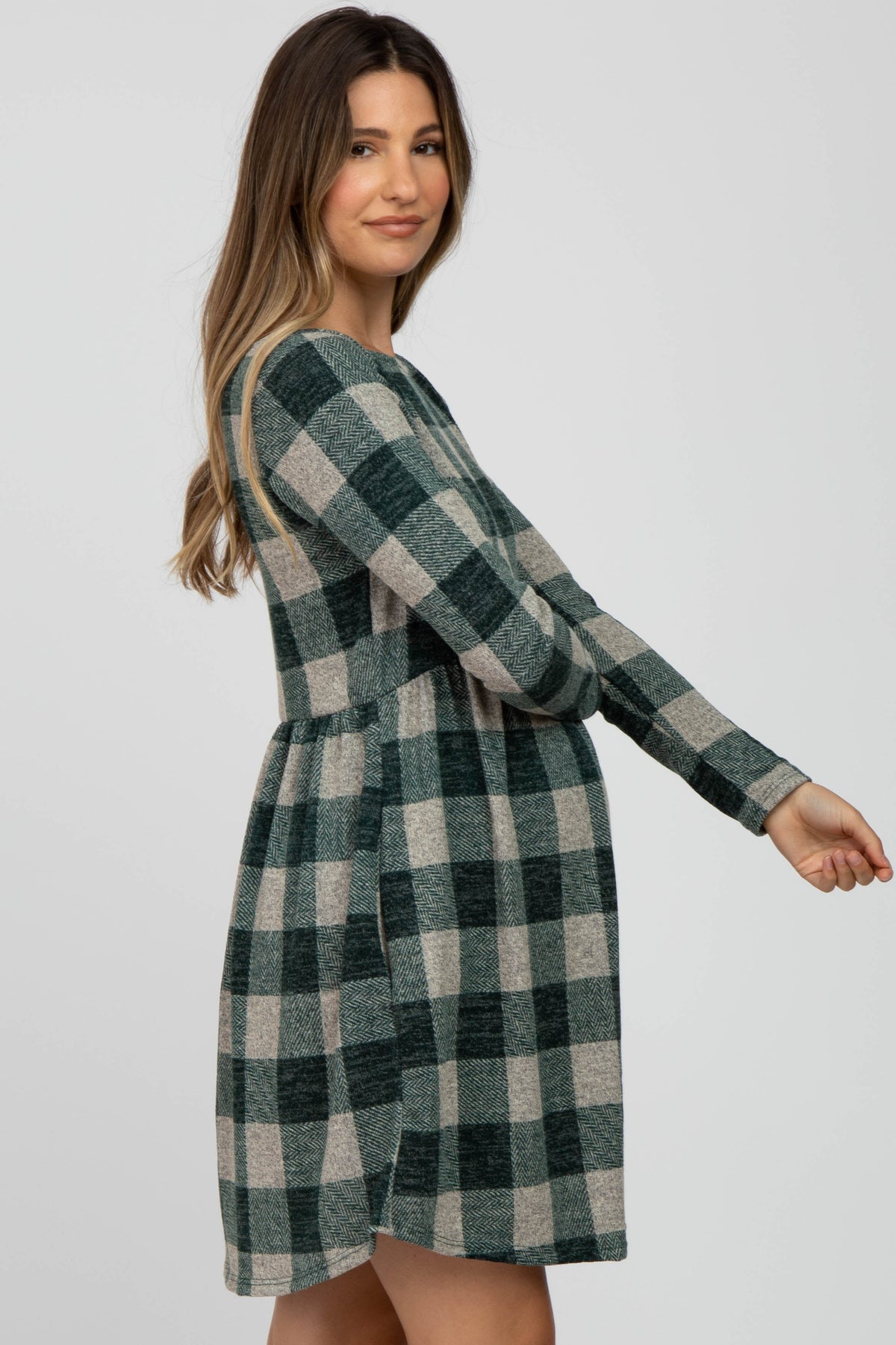 Forest Green Plaid Knit Maternity Dress by PinkBlush