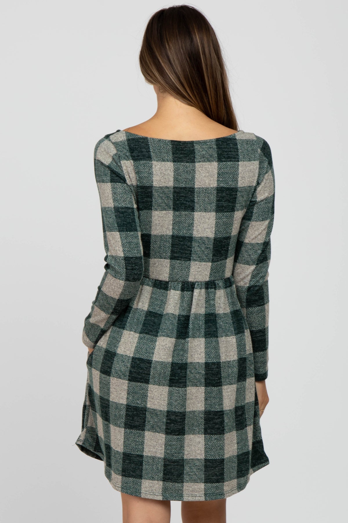Forest Green Plaid Knit Maternity Dress by PinkBlush