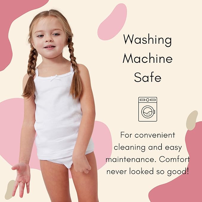 Feathers Girls Solid White Snug Fit Tagless Cami Vest - 100% Cotton Super Soft Undershirts (3/Pack) by Feathers USA at Everetts Place