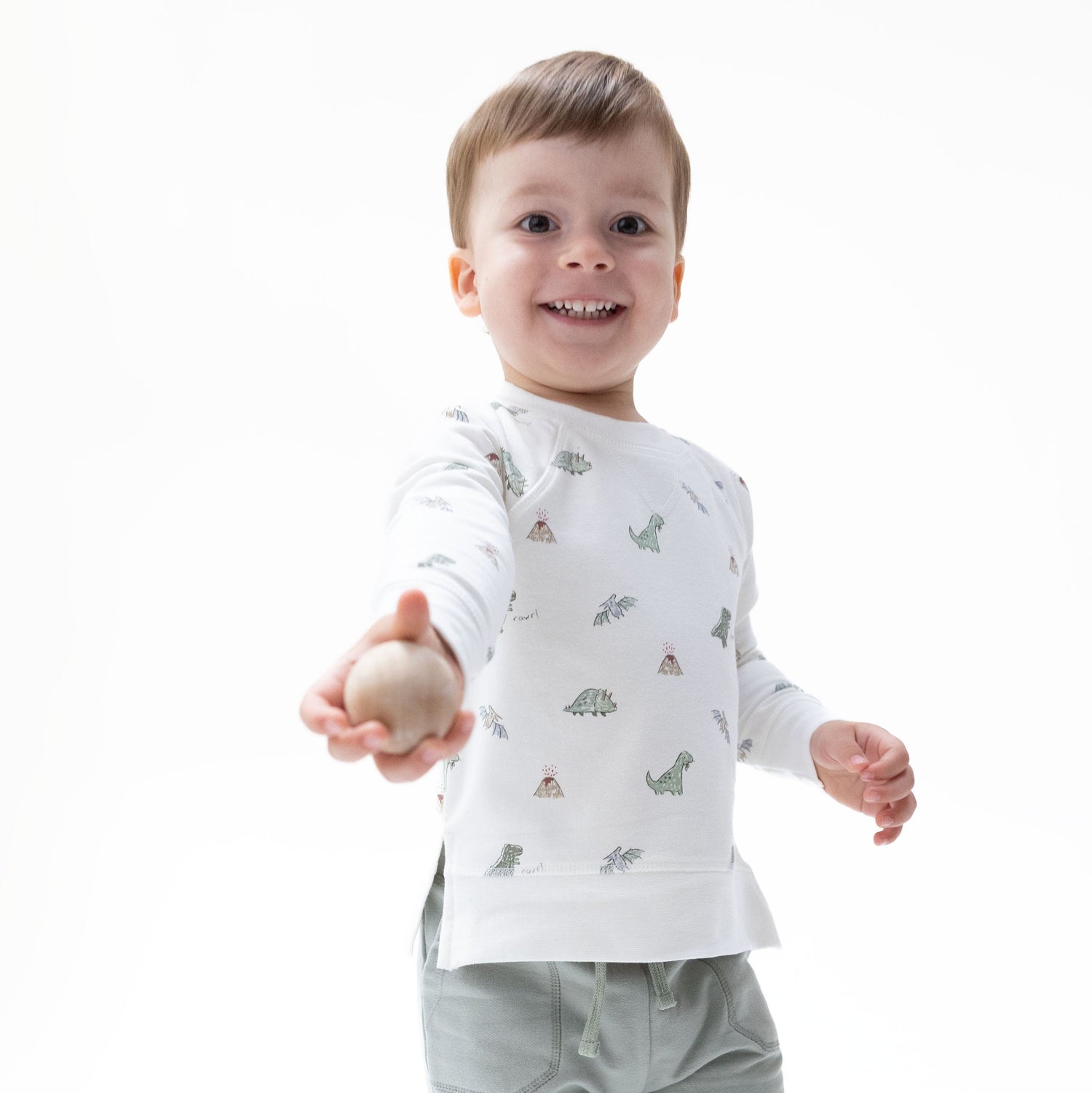Baby raglan sweatshirt in French terry with an allover dinosaur print and contrasting raglan sleeves