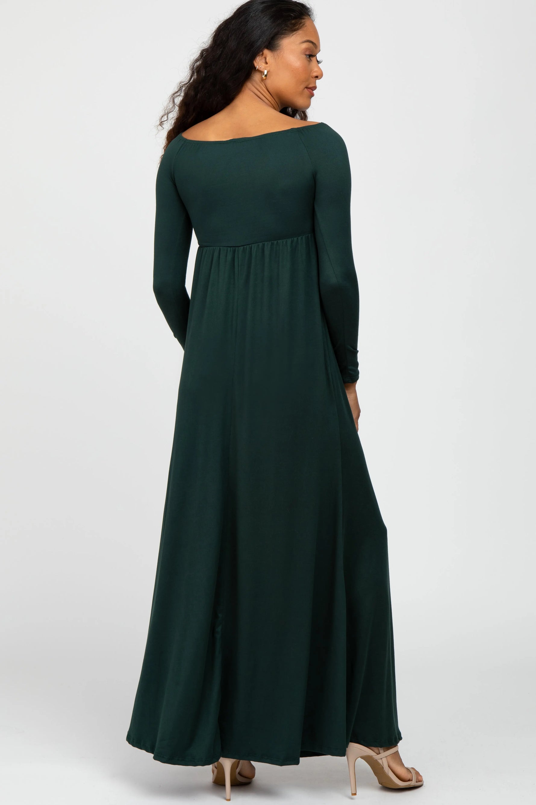 PinkBlush Elegant Forest Green Maxi Dress with Layered V Neckline for Women - Apparel & Accessories > Clothing > Dresses