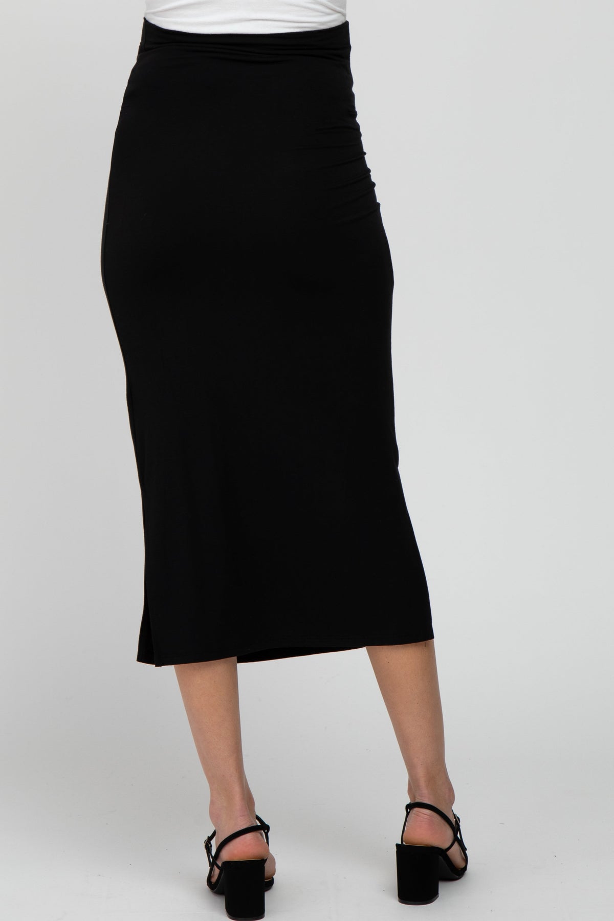 Stretchy Maternity Midi Skirt - Side Slit by PinkBlush