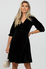Black Velvet Wrap Front Babydoll Maternity Dress by PinkBlush