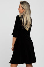Black Velvet Wrap Front Babydoll Maternity Dress by PinkBlush