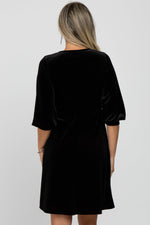 Black Velvet Wrap Front Babydoll Maternity Dress by PinkBlush