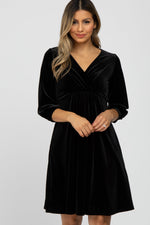 Black Velvet Wrap Front Babydoll Maternity Dress by PinkBlush