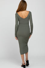 Light Olive V-Neck Long Sleeve Fitted Maternity Maxi Dress by PinkBlush (view 5 of 9)