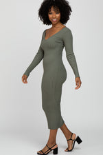 Light Olive V-Neck Long Sleeve Fitted Maxi Dress by PinkBlush (view 3 of 4)