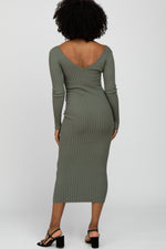Light Olive V-Neck Long Sleeve Fitted Maxi Dress by PinkBlush (view 4 of 4)