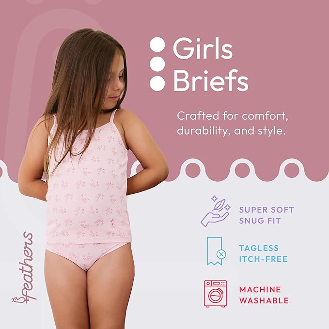 Feathers Leafy Print Snug Tagless Cotton Underwear – Girls Underwear Briefs Super Soft Panties (5 Pack) by Feathers USA at Everetts Place