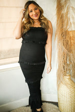 Satin Smocked Fitted Maternity Midi Dress by PinkBlush (view 6 of 14)