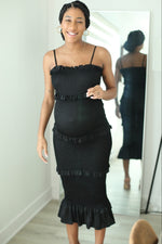 Satin Smocked Fitted Maternity Midi Dress by PinkBlush (view 8 of 14)