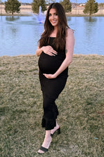 Satin Smocked Fitted Maternity Midi Dress by PinkBlush (view 13 of 14)