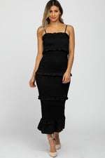 Black Satin Smocked Midi Dress by PinkBlush (view 1 of 4)