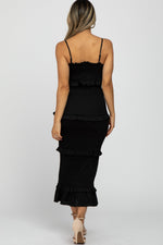 Black Satin Smocked Midi Dress by PinkBlush (view 3 of 4)