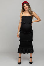Satin Smocked Fitted Maternity Midi Dress by PinkBlush (view 5 of 14)