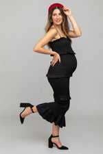 Satin Smocked Fitted Maternity Midi Dress by PinkBlush (view 1 of 14)