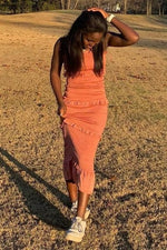 Mauve Satin Smocked Fitted Midi Dress by PinkBlush (view 5 of 8)