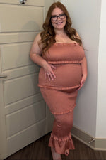 Mauve Satin Smocked Fitted Maternity Midi Dress by PinkBlush (view 14 of 24)
