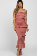 Mauve Satin Smocked Fitted Midi Dress by PinkBlush (view 1 of 8)