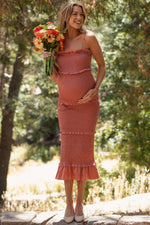 Mauve Satin Smocked Fitted Maternity Midi Dress by PinkBlush (view 1 of 24)
