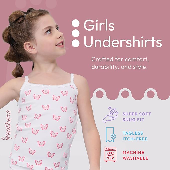 Feathers USA Cami Tops 3 Pack Super Soft Tagless Cotton For Girls by Feathers USA at Everetts Place