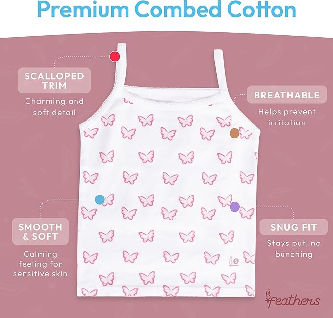 Feathers USA Cami Tops 3 Pack Super Soft Tagless Cotton For Girls by Feathers USA at Everetts Place