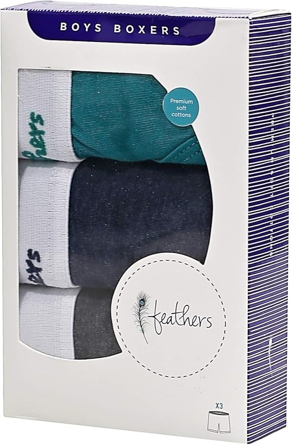 Feathers USA Tagless Cotton Stretch Boxer Briefs for Boys 3 Pack by Feathers USA at Everetts Place