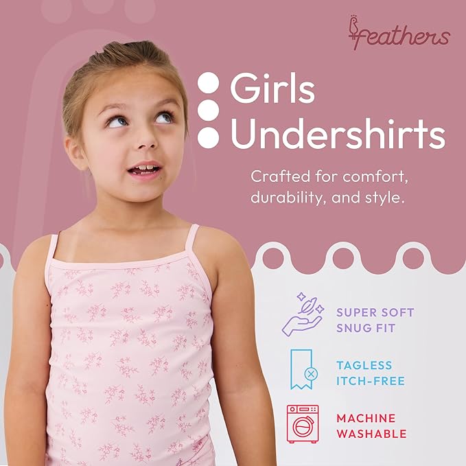 Feathers Leafy Style Super Soft Girls Undershirts Tagless Camisoles – Cotton Cami Girls Tank Tops (5 Pack) by Feathers USA at Everetts Place