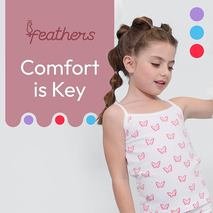 Feathers USA Cami Tops 3 Pack Super Soft Tagless Cotton For Girls by Feathers USA at Everetts Place