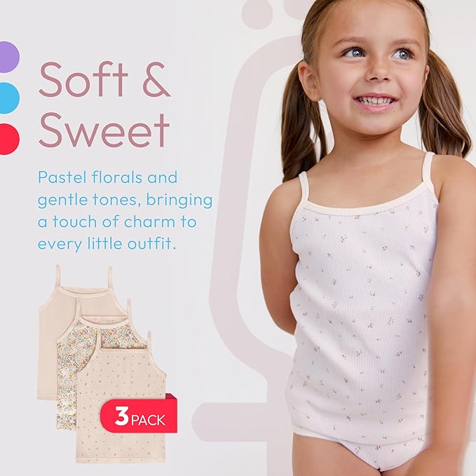 Feathers Super Soft Girls Undershirts Tagless Camisoles – Cotton Cami Girls Tank Tops (3 Pack) by Feathers USA at Everetts Place