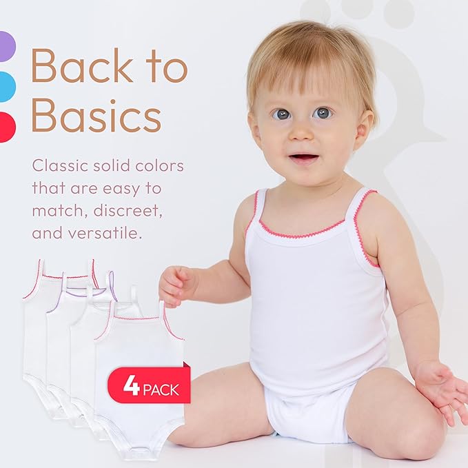 Feathers USA Baby Tank Top Bodysuit Ultra Soft Cotton For Baby Girls Multicolor by Feathers USA at Everetts Place
